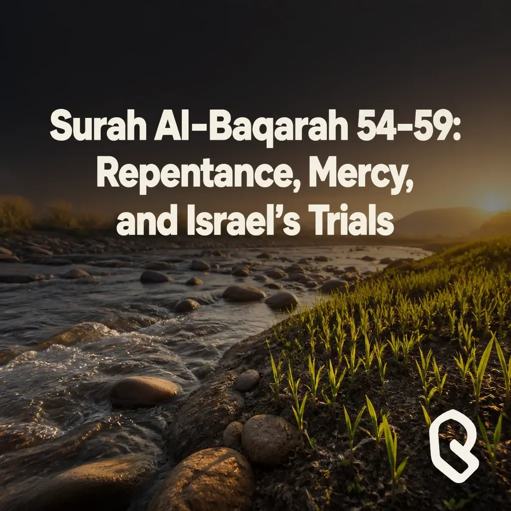 Artwork for “Surah Al-Baqarah 54–59: Repentance, Mercy, and Israel’s Trials”, a Reverts community recording.