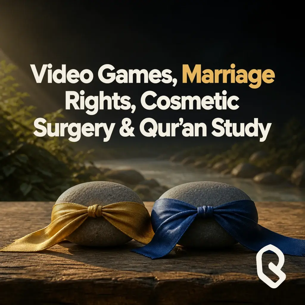 Artwork for “Video Games, Marriage Rights, Cosmetic Surgery & Qur’an Study”, a Reverts community recording.
