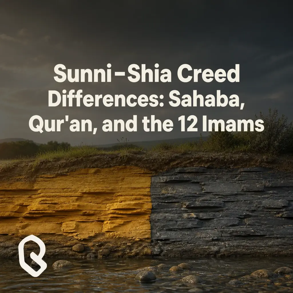 Artwork for “Sunni–Shia Creed Differences: Sahaba, Qur'an, and the 12 Imams”, a Reverts community recording.