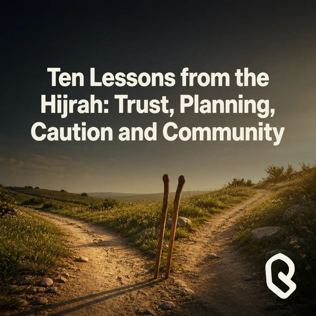 Artwork for “Ten Lessons from the Hijrah: Trust, Planning, Caution and Community”, a Reverts community recording.